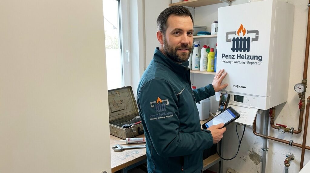Heizungsinstallateur von Penz Heizung prüft eine Heizungsanlage