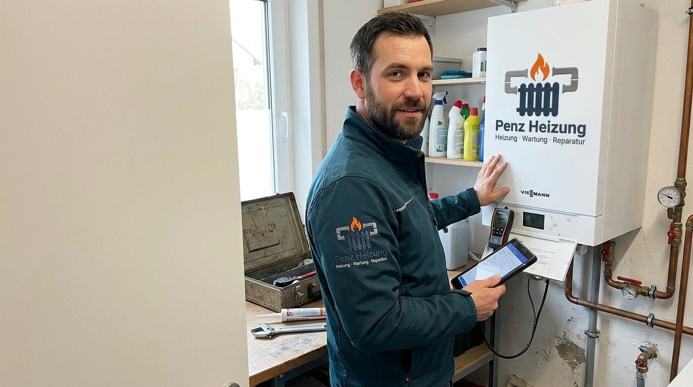 Heizungsinstallateur von Penz Heizung prüft eine Heizungsanlage
